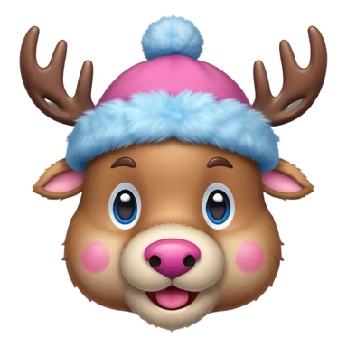 Tony Tony Chopper in cute reindeer form with pink hat and blue nose sticker