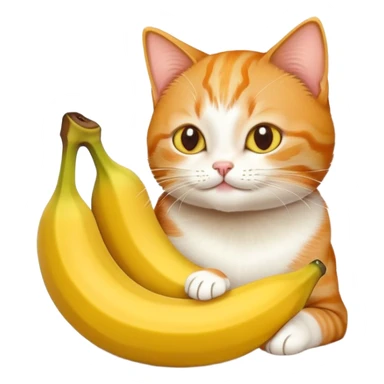 A cat eating a orange banana sticker