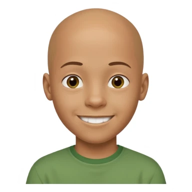 14-year-old bald African-European mixed boy with green shirt smiling sticker