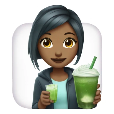 Pretty girl holding a glass cup of iced matcha  sticker