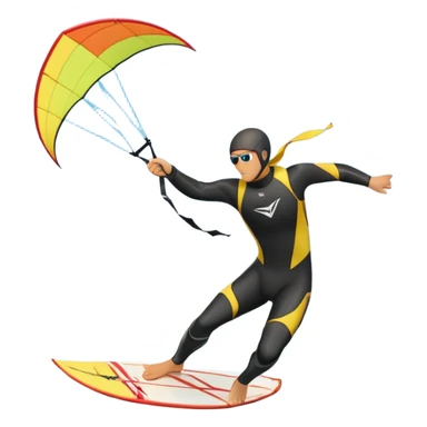 A kite surfer soaring above the waves, holding onto a kite with the wind in full force. The background showcases the ocean and sky, emphasizing the freedom, thrill, and energy of the sport. The motion of the kite and board is dynamic, capturing the excitement of kiting. sticker