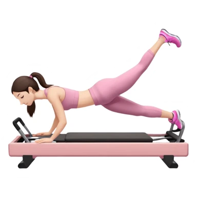 white brunette girl in light pink workout clothes doing a plank on a reformer sticker