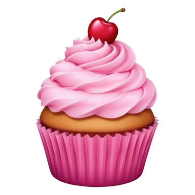 cupcake with pink icing, cherry on top, smiling face sticker