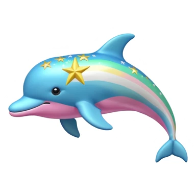 Blue, green, Yellow and pink streaked stuffed Dolphin with silver stars on it sticker