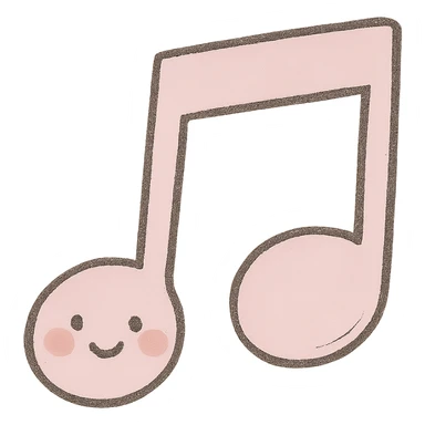 Create a soft and cute music icon in a Japanese hand-drawn style with a soft pink color palette, matching the reference style. The icon should be suitable for a mobile home screen and have a transparent background. sticker
