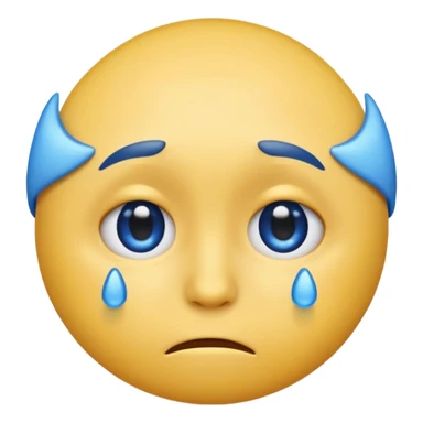 A regular, simple, yellow  skin, round face emoji looking straight at me not smilling, just staring with a blue and almost clear looking tear rolling down its cheek sticker