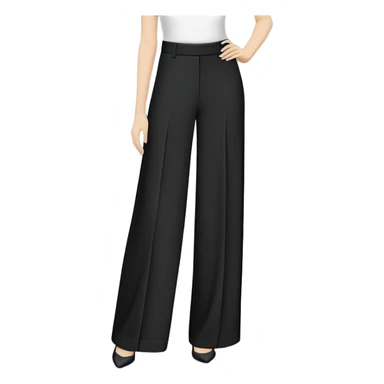 only black wide leg pants, flat product photography, plain garment item isolated on white, no human elements, no limbs, just the pants sticker