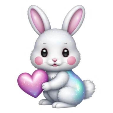 White glitter bunny with heart sticker