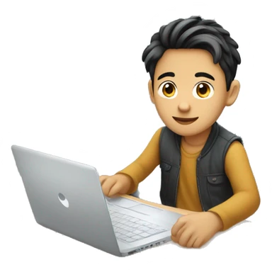 An Asian boy sitting in front of the hp laptop with fair skin color and a decent hairstyle  sticker