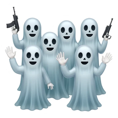 Fantasmas con un fusil y haciendo hola y chao con la manos sticker