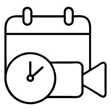 A simple icon merging calendar, timer, and video camera elements in a clean design sticker