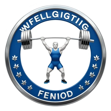 An emblem representing the World Weightlifting Federation with a stylized barbell and global elements. Bold text and clean lines symbolize strength, unity, and competition. Modern, dynamic design with a transparent background. sticker
