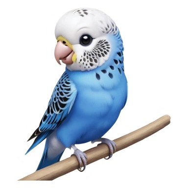 cinematic-cute-blue-budgie-portrait-emoji,-head-tilted-playfully-and-inquisitively,-featuring-a-brilliant-blue-feathered-fur-and white and black feathered face-with-a-natural-sheen,-round,-sparkling-dark-eyes-filled-with-curiosity,-simplified-yet-irresistibly-adorable sticker