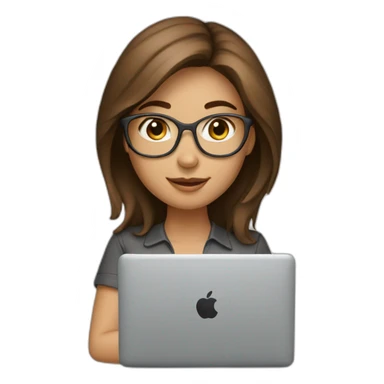 Beautiful programmer girl with brown hair working with MacBook sticker