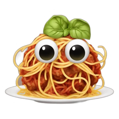 Spaghetti and meatballs with a face, arms and legs, doing something random sticker