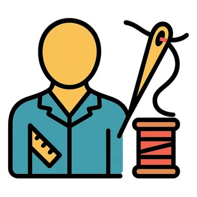tailor sewing with needle and thread icon, colored with black outlines sticker