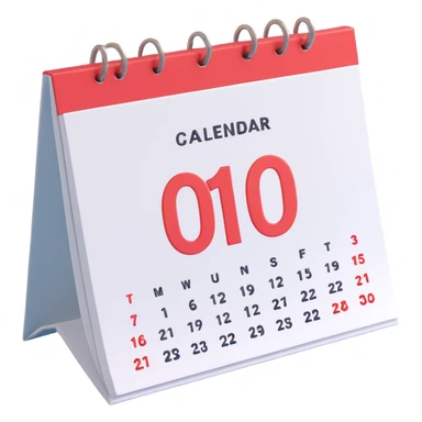 Apple-style 3D emoji icon of a calendar in perspective view, minimalistic design, only one centered date number, no month name, no weekday, no text or symbols other than the single number, realistic glossy material, soft depth, clean and detailed rendering sticker