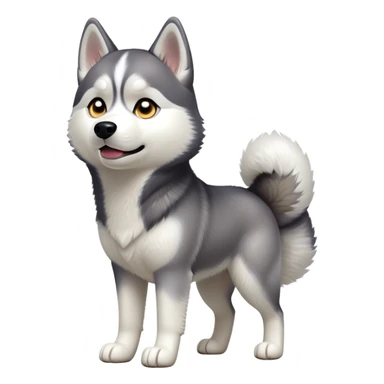 cinematic-[siberian husky]-realistic-full-body-standing-emoji,-tail-resting-loosely-beside-its-paws,-head-tilted-dramatically, -fluffy-[grey and white]-fur,-simplified-yet-realistic-focused-features,-highly-detailed,-glowing-with-an-almost-sarcastic-glow sticker