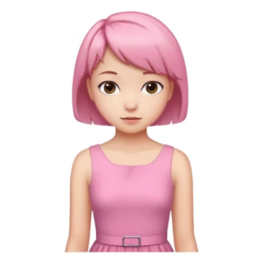 Un emoji de una. Chica adolescente vestido rosado pelo corto casi por los hombros sticker