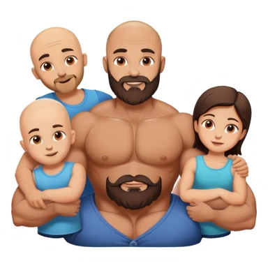Muscular Bald man with a beard crazy in love with his young brunette wife and 3 sons sticker