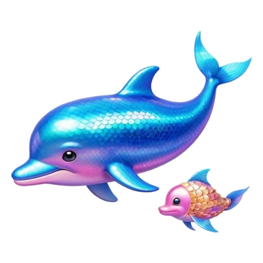 Emoji of a sparkly dolphin with blue and pink light aquamarine colours shells and mermaid vibes very 2000s mermaid aquatic aesthetic sticker