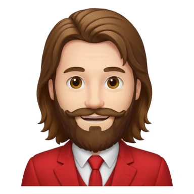 long haired bearded man with red suit sticker