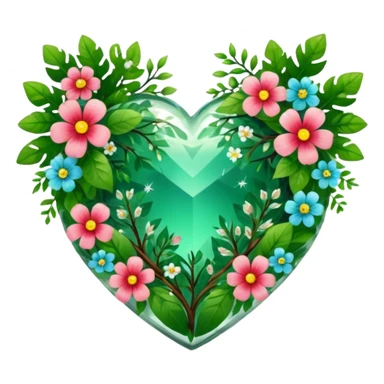 crystal heart with forest inside and floral decoration around sticker