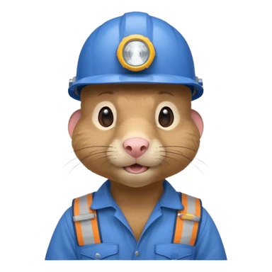 a mole rat, blue helmet, headlamp, worker cloth sticker