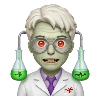 mad experiment zombie scientist portrait, head and shoulders only, exposed brain glow, broken glasses, evil grin, horror lab vibe, 3D cartoon, mobile game icon style, clean background, no text, no watermark
 sticker