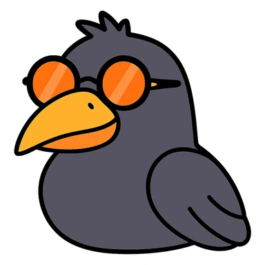 Make the bird emoji even less realistic—more cartoonish and simplified, but keep the same pose, orange beak, and round sunglasses. Minimal feather texture, smooth shading, and a playful look. Bird looking to the right. No background. Maintain the style of the original bird emoji but make it more cartoonish and simplified. sticker