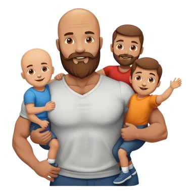 Happy Muscular Bald beard man with his wife long brown hair and 3 sons sticker