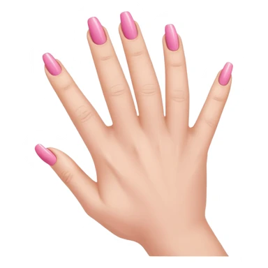  pink  close-up of a human hand with exactly five fingers, beautifully manicured nails, glossy pink nail polish, elegant nail shape, soft lighting, realistic style, isolated on transparent background" sticker