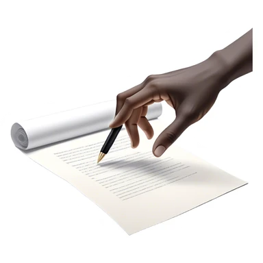 A glowing, slightly transparent hand—representing the future self—emerges from a piece of paper, offering a pen to the present self. The present self’s hand, solid and real, reaches out to take it, symbolizing the moment of choosing action over procrastination, guided by the future self’s wisdom. sticker