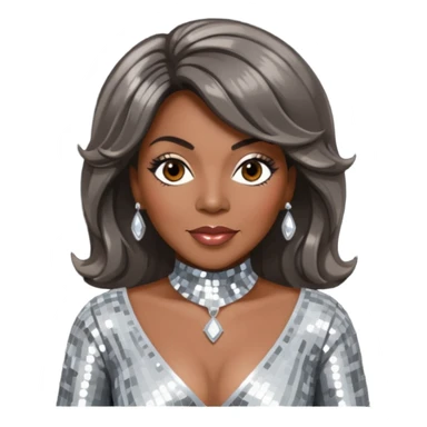 Mary Wilson from The Supremes with dark brown hair, silver outfit sticker