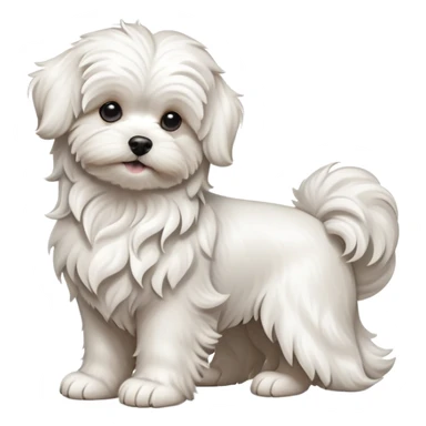 detailed-[wavy haired maltese-dog]-realistic-full-body-sitting-emoji,-tail-resting-loosely-beside-its-paws,-head-tilted-dramatically,--wavy-[white]-fur,-simplified-yet-realistic-focused-features,-highly-detailed,-glowing-with-an-almost-sarcastic sticker