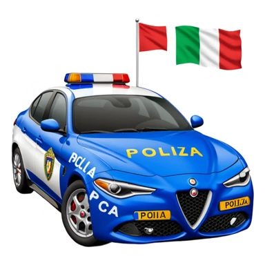 crea auto di servzio alfa romeo giulia colore nero con la scritta sul lato polizia penitenziaria e la un leopardo e la bandiera italiana sticker