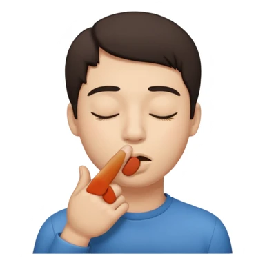 una cara con los ojos cerrados y con un dedo en la boca sticker