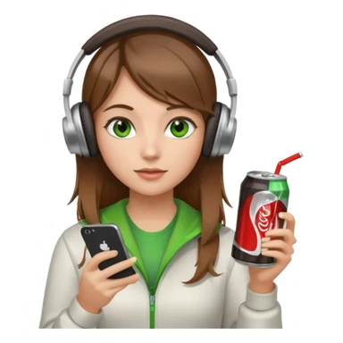 a girl with brown hair blonde ends green eyes phone in hand with diet coke and wearing headphones sticker