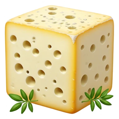 Cinematic Realistic Feta Cheese Dish Emoji, depicted as a block of crumbly, tangy cheese garnished with olive oil and herbs rendered with lifelike detail and soft natural lighting. sticker