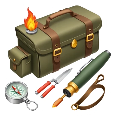 bushcraft survival kit with knife, compass, and fire starter sticker