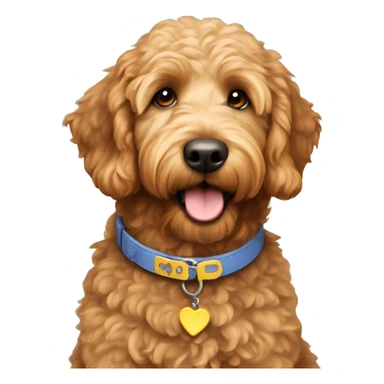 Small brown golden doodle with a collar that says Belle sticker