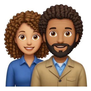 Beso mujer morena rizada y hombre blanco con barba negra sticker