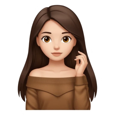 красивая девушка накрашенная брюнетка с длинными прямыми волосами в коричневой кофте со спущенными плечами sticker