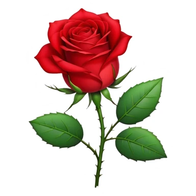 Generate a high-quality image of a single rose flower with stem and leaves, with very small and subtle thorns, realistic color and shading, smooth gradient colors, no human figures, no facial features, no brand markings, simple white background, high-resolution.

 sticker