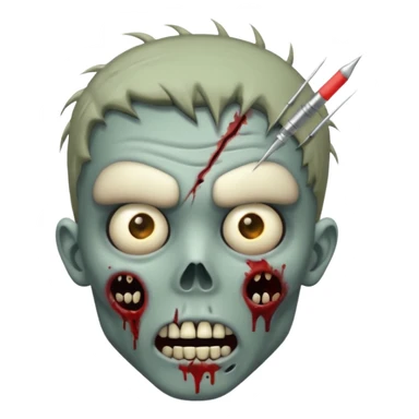 zombie with a needle stuck in its head, expressive face, emoji style, no background sticker