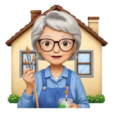 Grandma is painting an house sticker