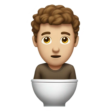 A man in a white toilet with brown hair with wide exasperation  sticker