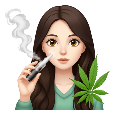 girl with long dark brown hair brown eyes and pale skin smoking marijuana vape high sticker