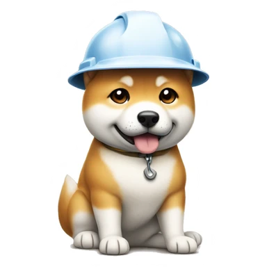 A dog wearing a hardhat, with a hammer ready to work. Cute shiba inu dog. sticker