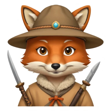 fox face, mogolian ancient army with small knife and hat sticker